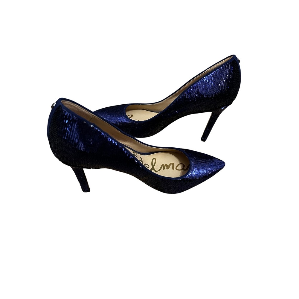 Sam Edelman Navy Blue Sequin Stiletto Pumps Heels Women's Size 8.5